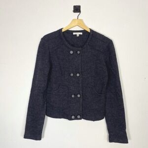 Cabi Gray 100% Wool Double Breasted Cropped Jacket Small Button Front Cardigan